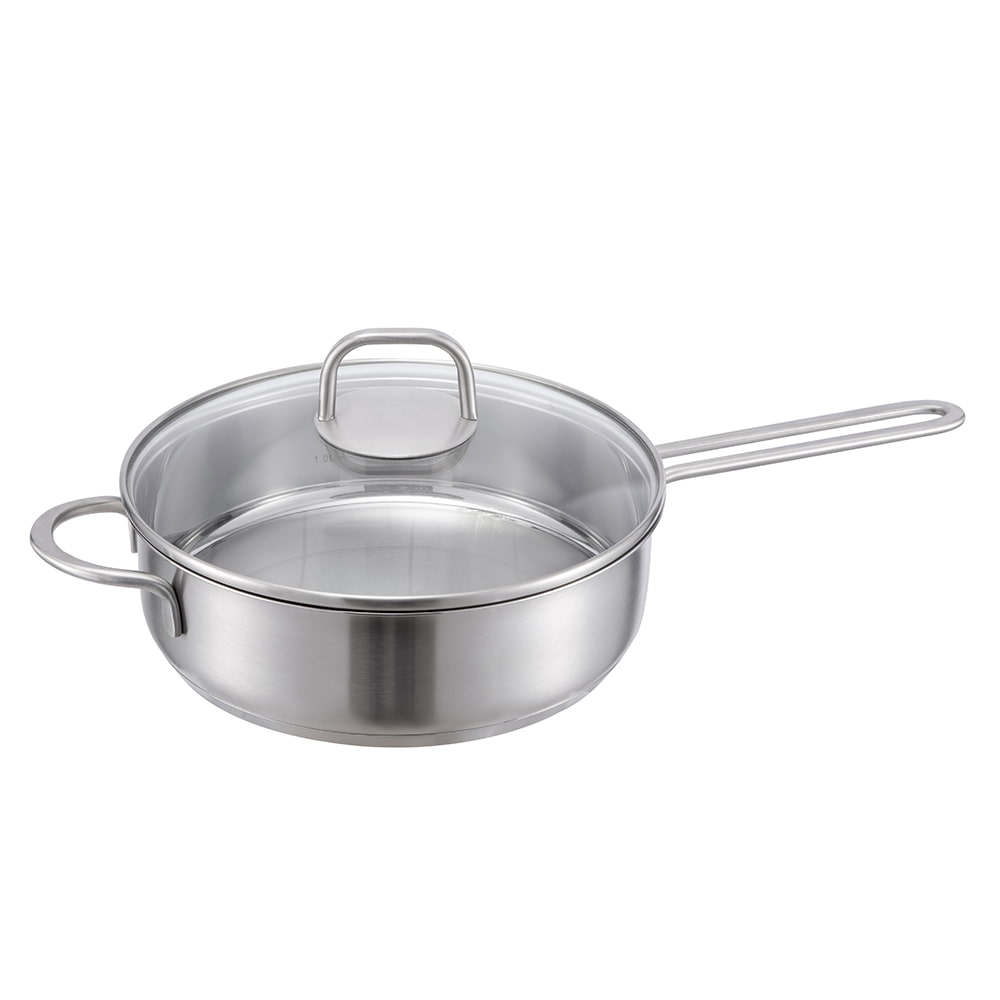 24*7CM Koekenpan met zijhandgreep en lange handgreep met glazen deksel JY-2407NP