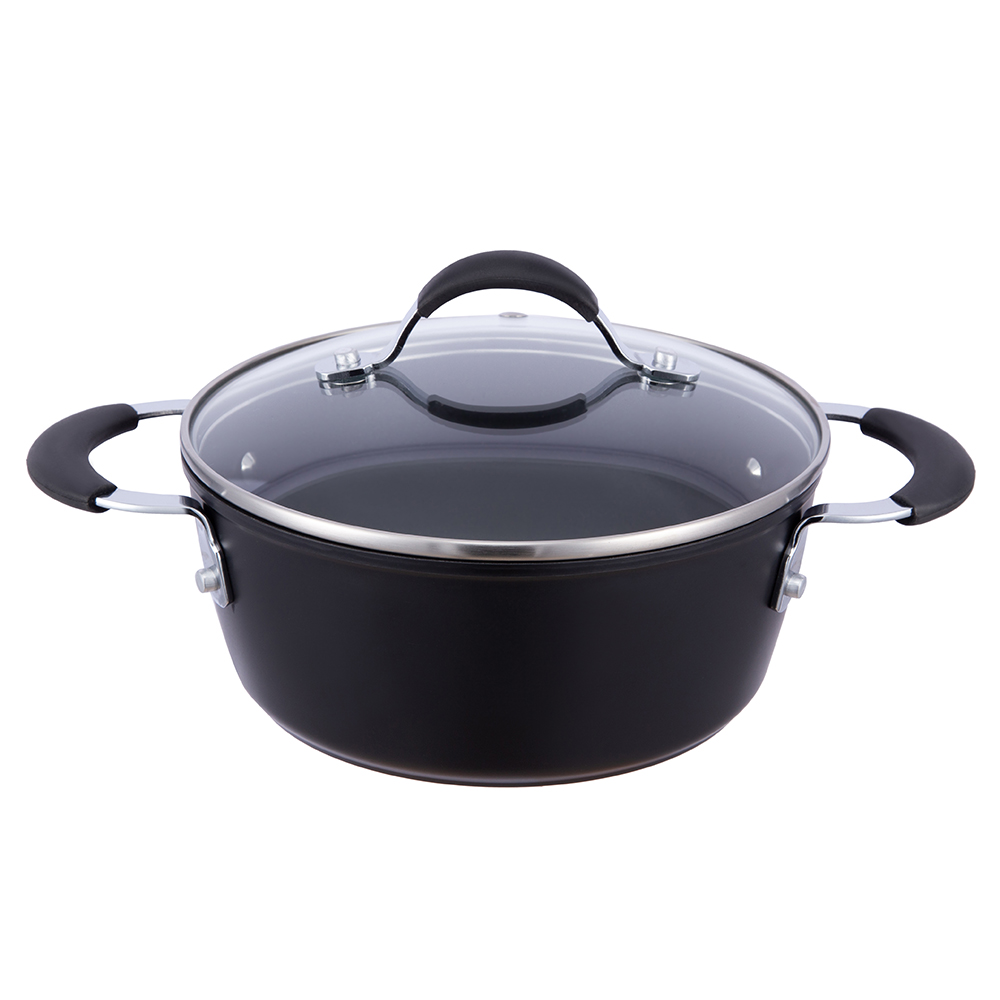 24*10,5 cm zwarte aluminium soeppan met antiaanbaklaag en glazen deksel JY-GWQ-24105