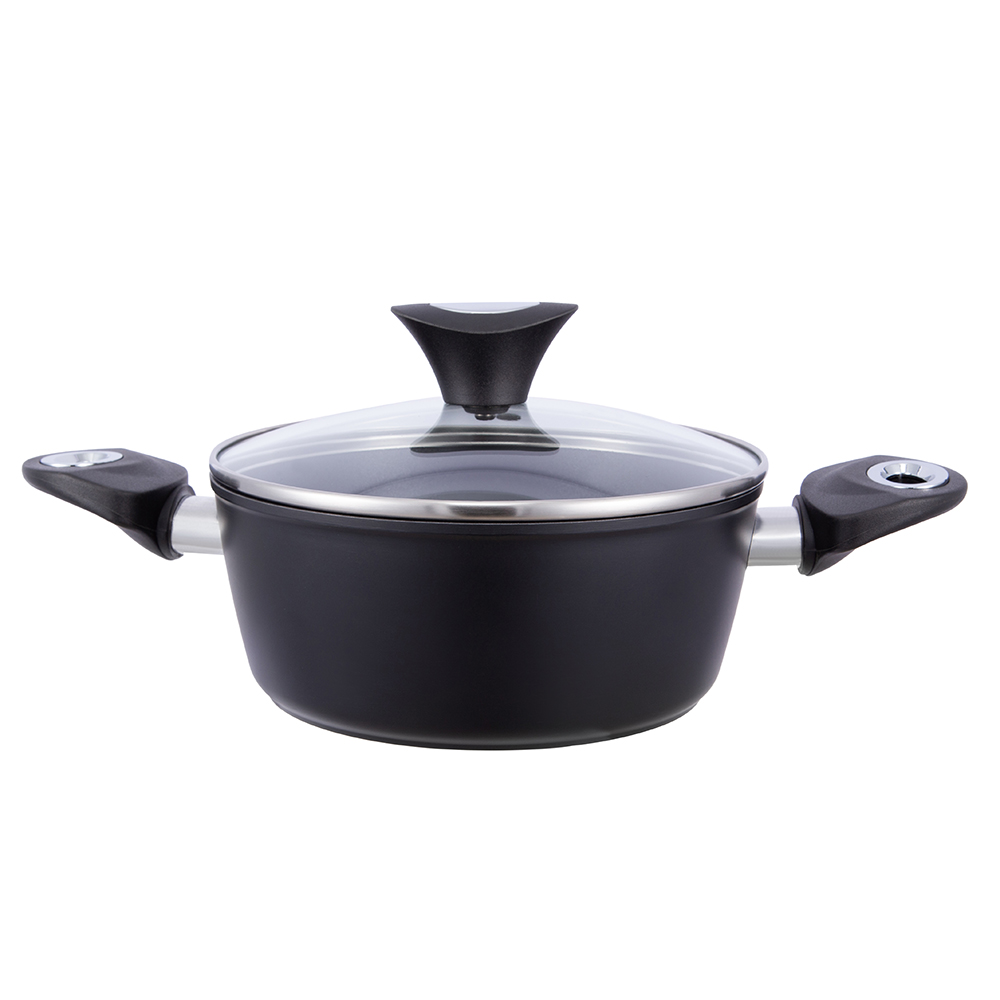 24*10,5 cm zwarte aluminium soeppan met antiaanbaklaag en glazen deksel JY-GWQ-24105