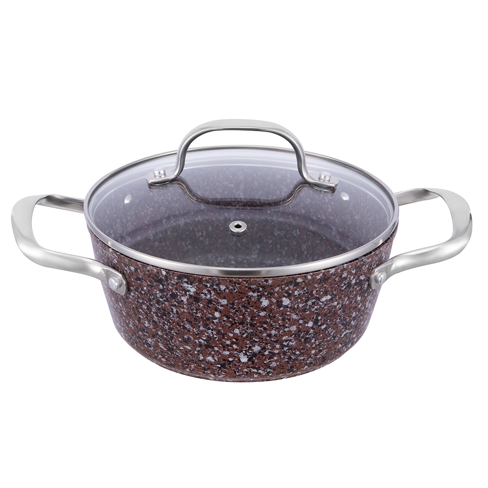 20 * 8,5 cm granieten gecoate aluminium soeppan met antiaanbaklaag en glazen deksel JY-HGYG-1-2085